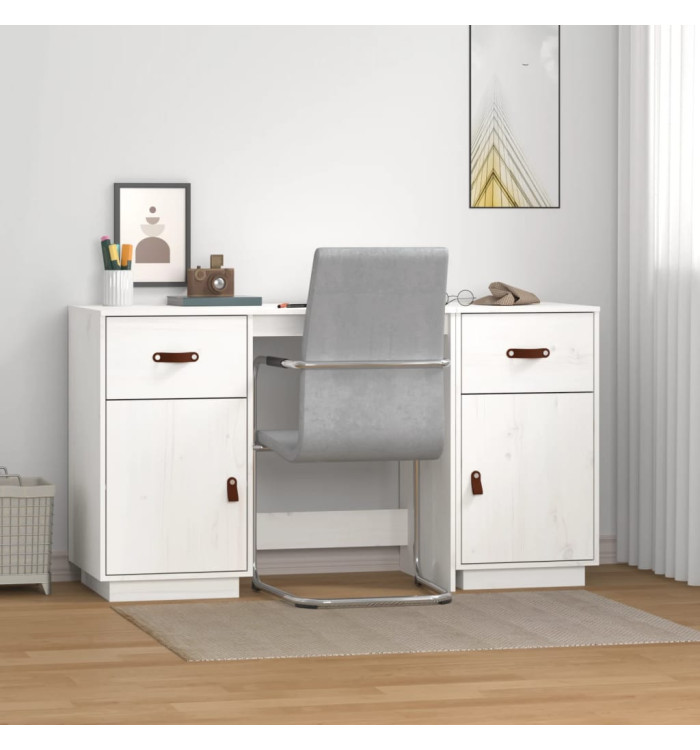 Bureau avec armoires Blanc 135x50x75 cm Bois massif de pin | Mobilier & Déco