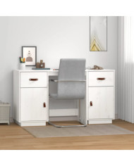 Bureau avec armoires Blanc 135x50x75 cm Bois massif de pin | Mobilier & Déco