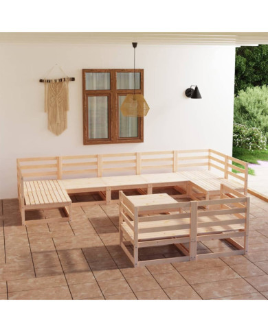 Salon de jardin 10 pcs bois de pin massif | Mobilier & Déco