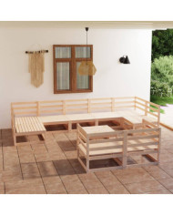 Salon de jardin 10 pcs bois de pin massif | Mobilier & Déco