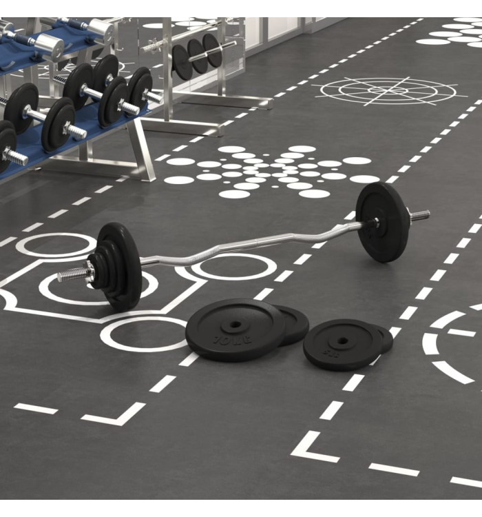 Barre d'haltères avec plaques 60 kg fonte et acier chromé | Mobilier & Déco