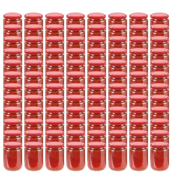 Pots à confiture avec couvercle rouge 96 pcs Verre 230 ml | Mobilier & Déco