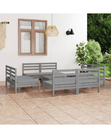 Salon de jardin 9 pcs Gris Bois de pin massif | Mobilier & Déco