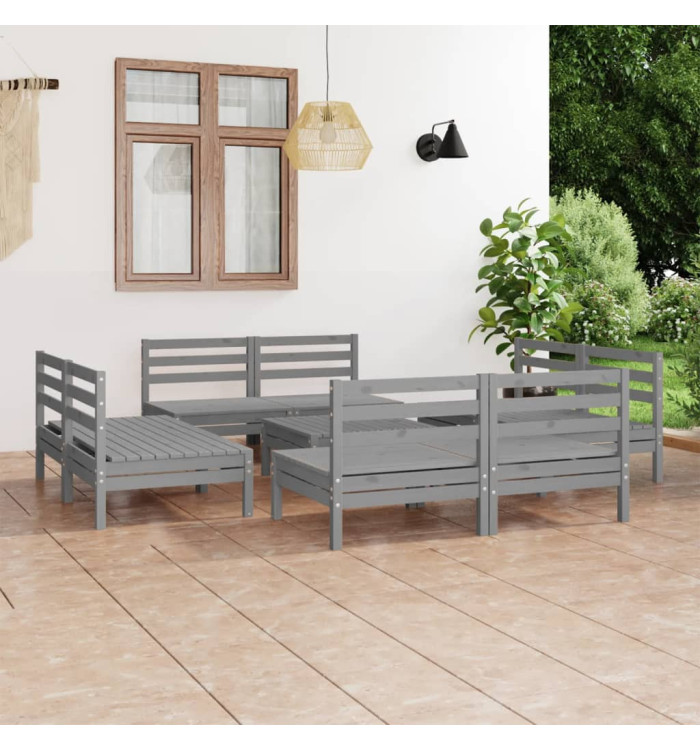 Salon de jardin 9 pcs Gris Bois de pin massif | Mobilier & Déco