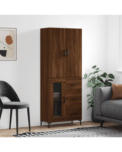 Buffet haut Chêne marron 69,5x34x180 cm Bois d'ingénierie | Mobilier & Déco