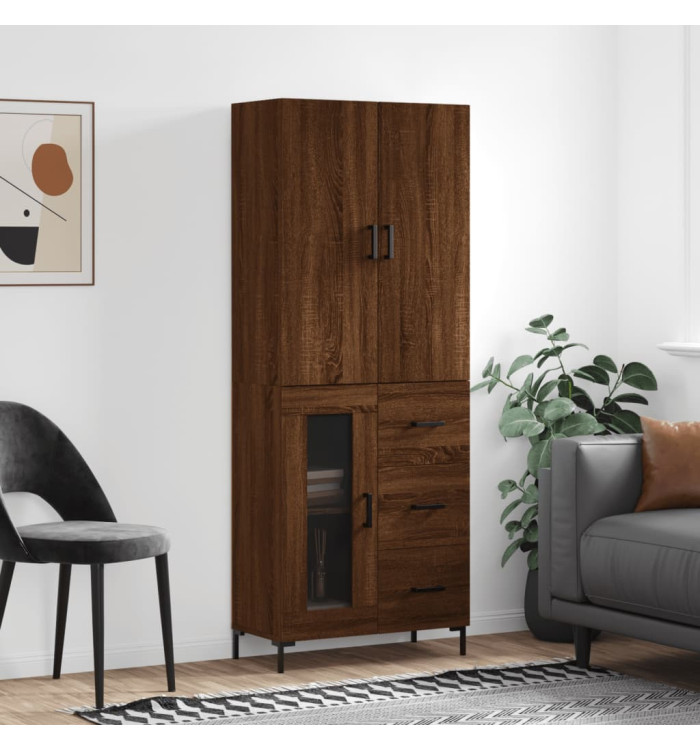 Buffet haut Chêne marron 69,5x34x180 cm Bois d'ingénierie | Mobilier & Déco