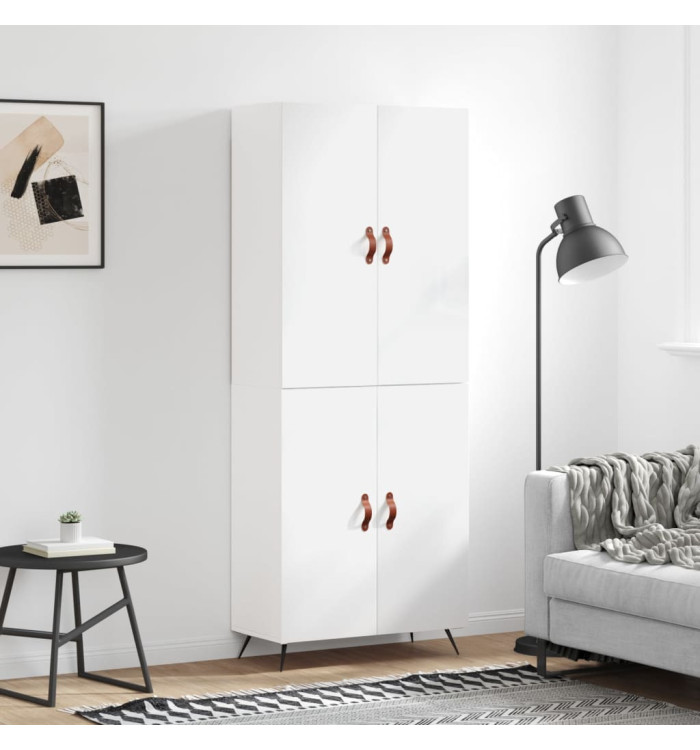 Buffet haut Blanc brillant 69,5x34x180 cm Bois d'ingénierie | Mobilier & Déco