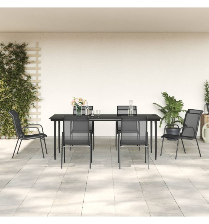 Ensemble à manger de jardin 7 pcs noir textilène et acier | Mobilier & Déco