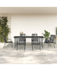 Ensemble à manger de jardin 7 pcs noir textilène et acier | Mobilier & Déco