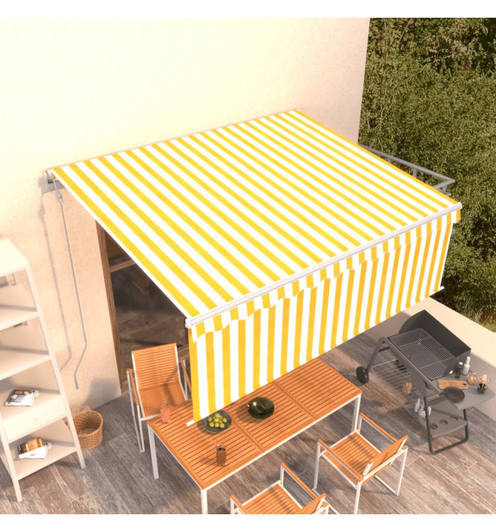 Auvent automatique rétractable avec store 4,5x3m Jaune et blanc | Mobilier & Déco