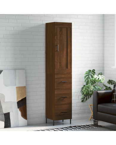 Buffet haut Chêne marron 34,5x34x180 cm Bois d'ingénierie | Mobilier & Déco