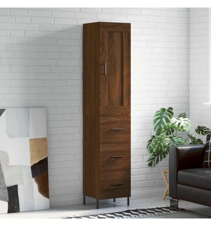 Buffet haut Chêne marron 34,5x34x180 cm Bois d'ingénierie | Mobilier & Déco