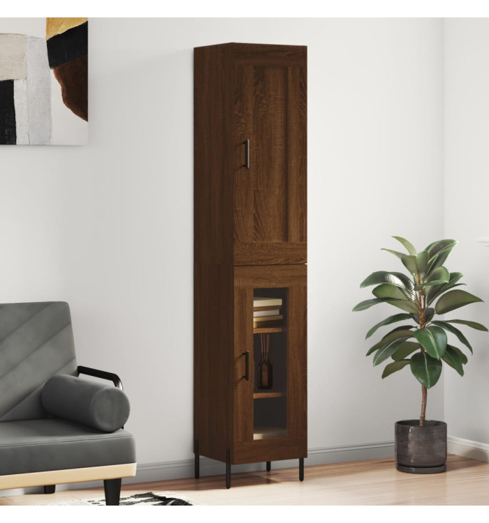 Buffet haut Chêne marron 34,5x34x180 cm Bois d'ingénierie | Mobilier & Déco