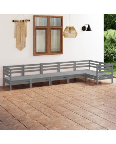 Salon de jardin 6 pcs Bois de pin massif Gris | Mobilier & Déco