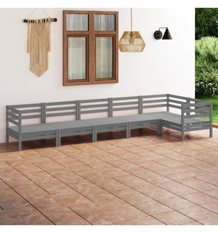 Salon de jardin 6 pcs Bois de pin massif Gris | Mobilier & Déco