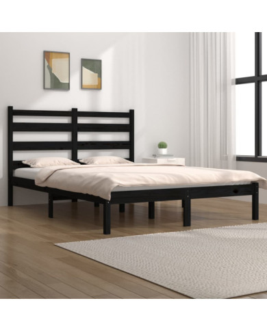 Cadre de lit sans matelas noir bois de pin massif | Mobilier & Déco