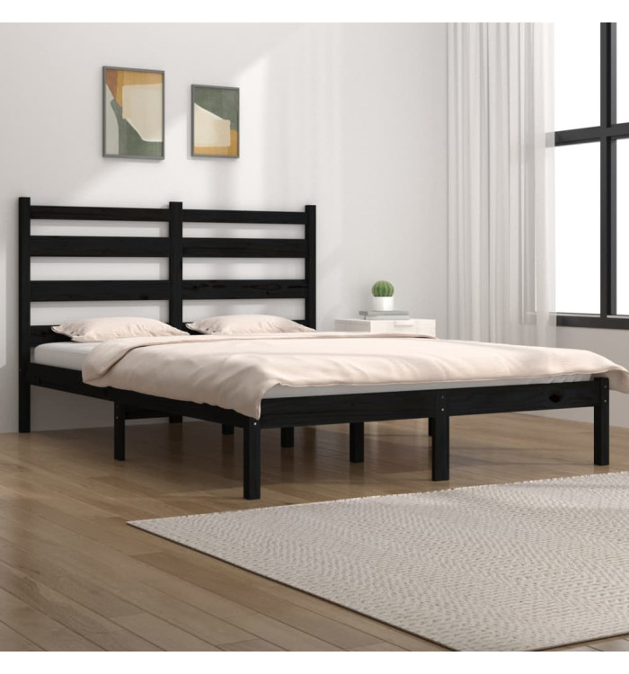 Cadre de lit sans matelas noir bois de pin massif | Mobilier & Déco
