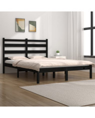 Cadre de lit sans matelas noir bois de pin massif | Mobilier & Déco