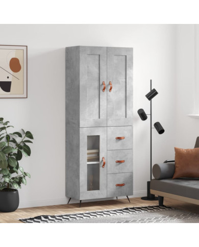 Buffet haut Gris béton 69,5x34x180 cm Bois d'ingénierie | Mobilier & Déco