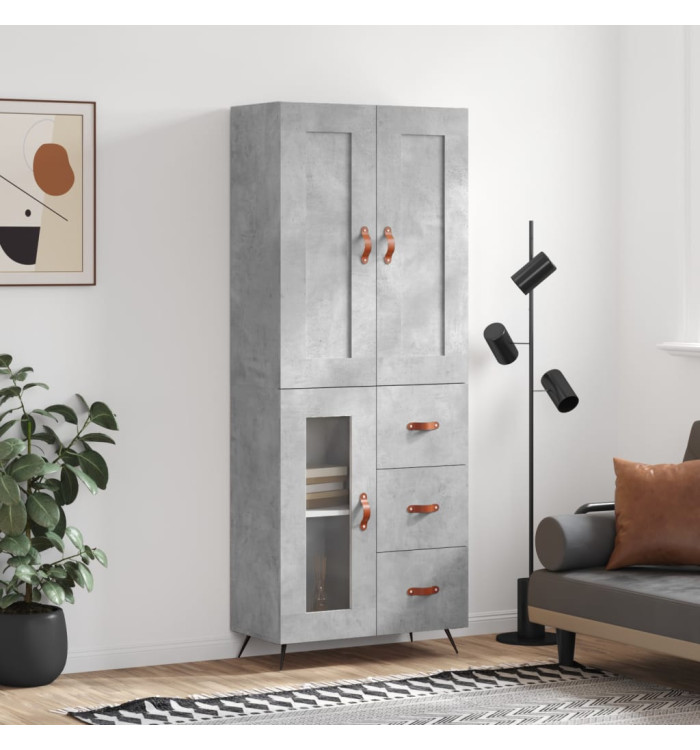 Buffet haut Gris béton 69,5x34x180 cm Bois d'ingénierie | Mobilier & Déco