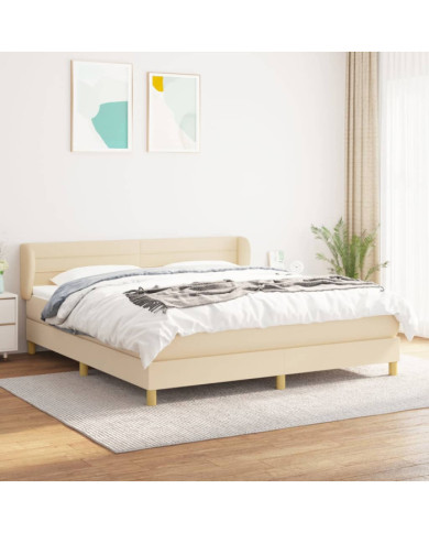 Sommier à lattes de lit avec matelas Crème 180x200 cm Tissu | Mobilier & Déco