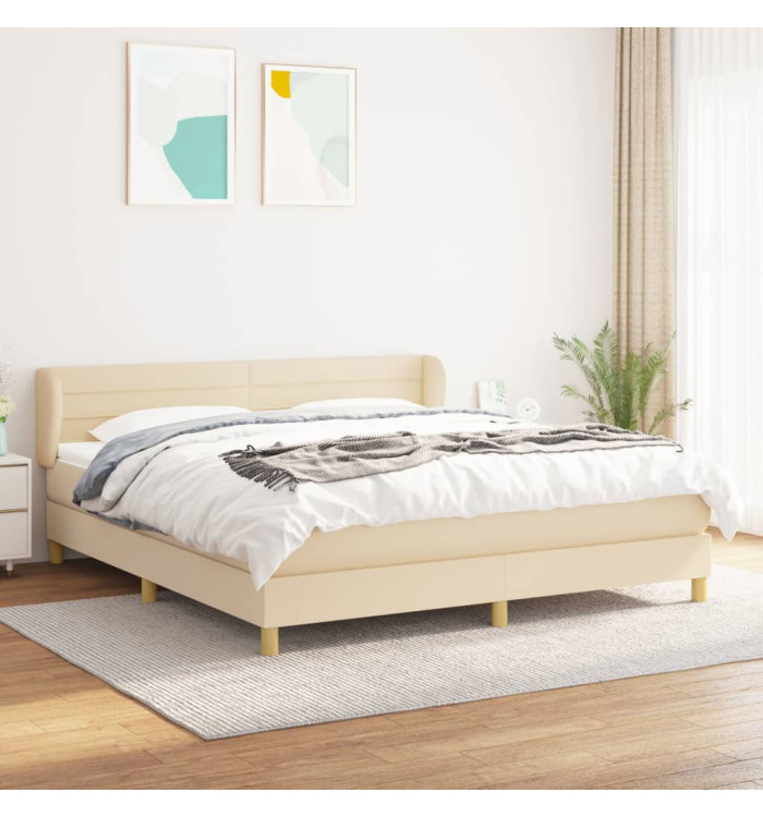 Sommier à lattes de lit avec matelas Crème 180x200 cm Tissu | Mobilier & Déco