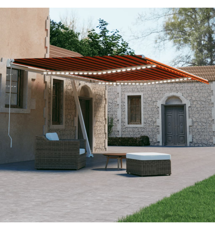 Auvent automatique capteur de vent/LED 500x300 cm Orange marron | Mobilier & Déco