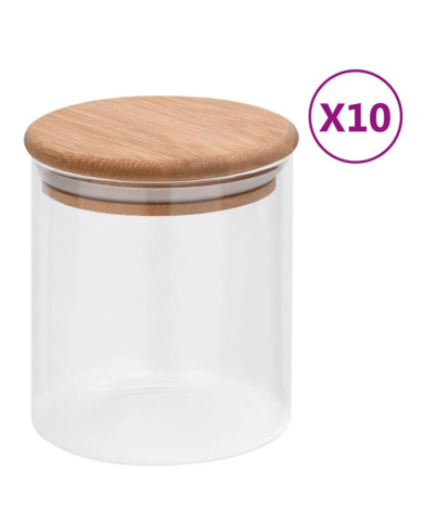 Pots de conservation en verre couvercle en bambou 10 pcs 600 ml | Mobilier & Déco
