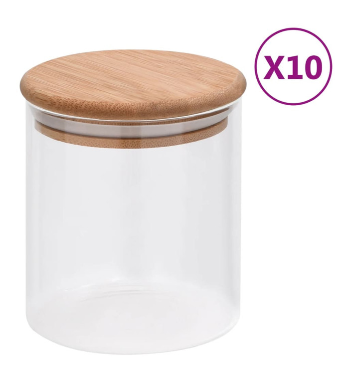 Pots de conservation en verre couvercle en bambou 10 pcs 600 ml | Mobilier & Déco