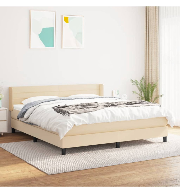 Sommier à lattes de lit avec matelas Crème 180x200 cm Tissu | Mobilier & Déco