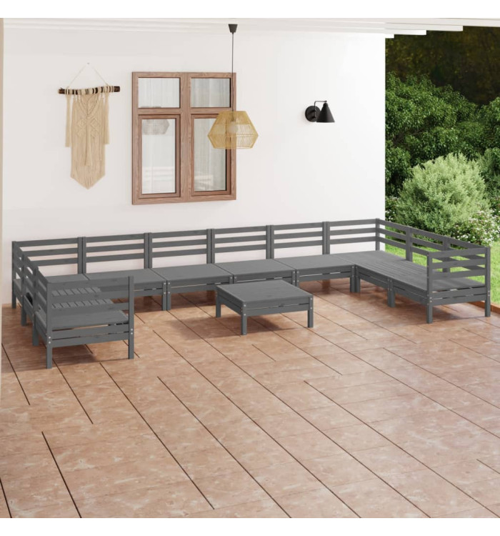 Salon de jardin 11 pcs Gris Bois de pin massif | Mobilier & Déco