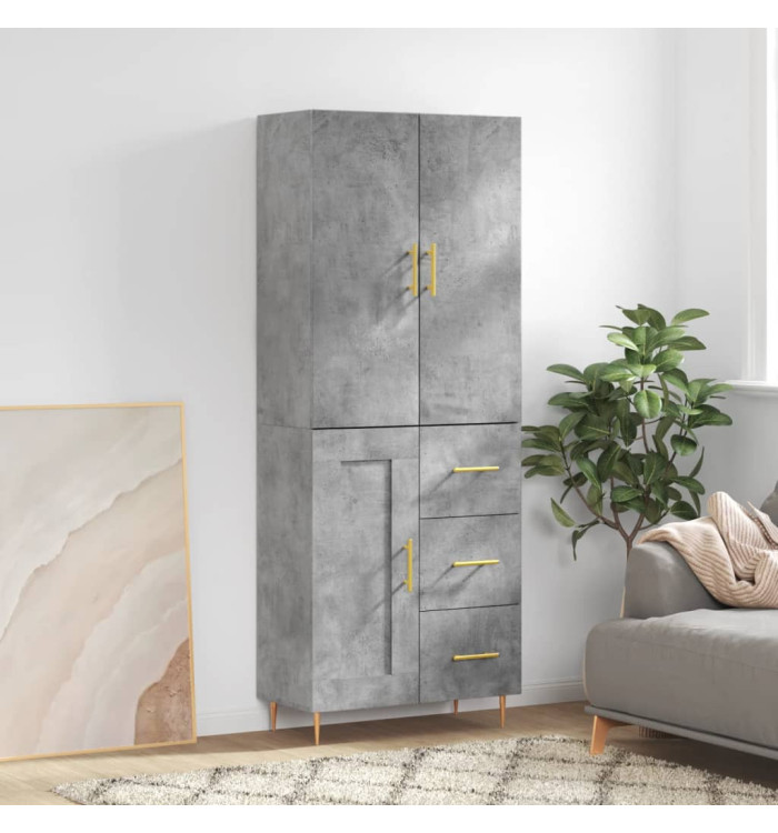 Buffet haut Gris béton 69,5x34x180 cm Bois d'ingénierie | Mobilier & Déco