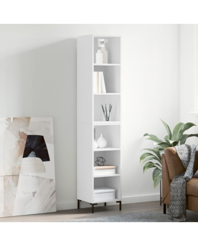 Buffet haut Blanc brillant 34,5x32,5x180 cm Bois d'ingénierie | Mobilier & Déco