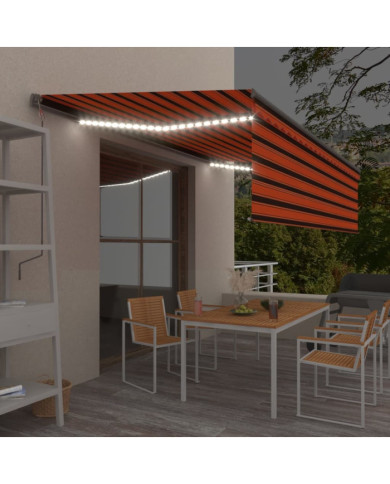 Auvent manuel rétractable avec store et LED 5x3 m Orange marron | Mobilier & Déco