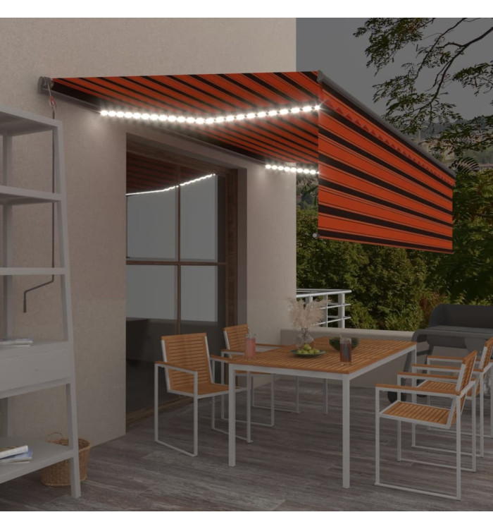 Auvent manuel rétractable avec store et LED 5x3 m Orange marron | Mobilier & Déco