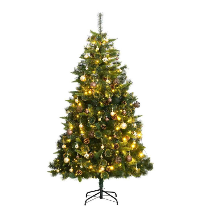 Sapin de Noël artificiel articulé 300 LED et boules 180 cm | Mobilier & Déco