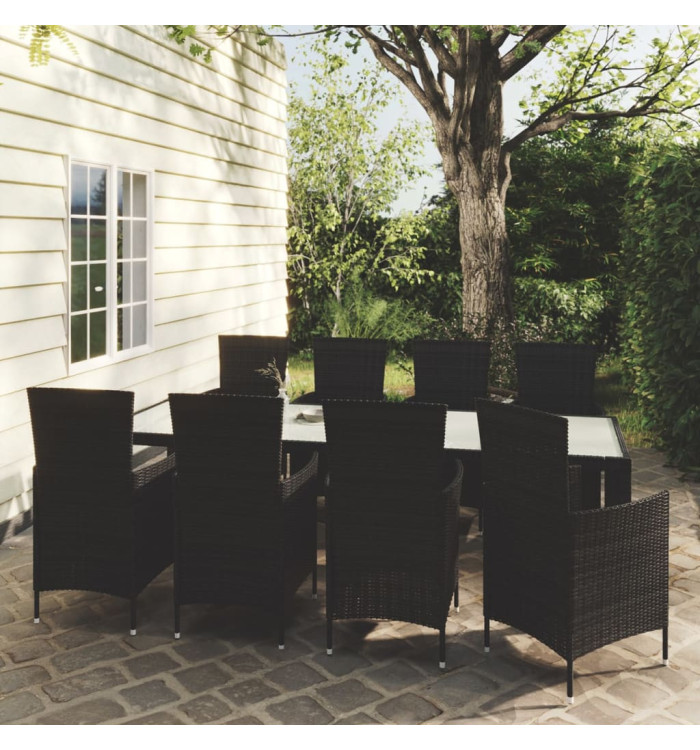Ensemble à manger d'extérieur 9pcs coussins résine tressée noir | Mobilier & Déco