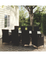 Ensemble à manger d'extérieur 9pcs coussins résine tressée noir | Mobilier & Déco