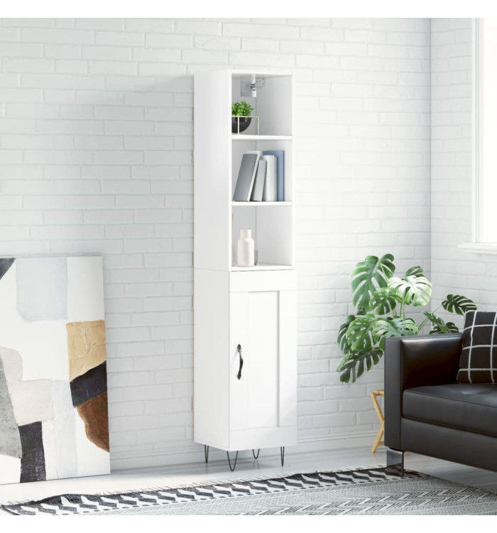 Buffet haut Blanc brillant 34,5x34x180 cm Bois d'ingénierie | Mobilier & Déco