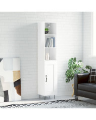 Buffet haut Blanc brillant 34,5x34x180 cm Bois d'ingénierie | Mobilier & Déco