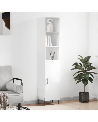 Buffet haut Blanc brillant 34,5x34x180 cm Bois d'ingénierie | Mobilier & Déco