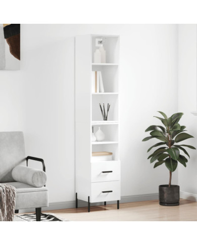 Buffet haut Blanc brillant 34,5x34x180 cm Bois d'ingénierie | Mobilier & Déco