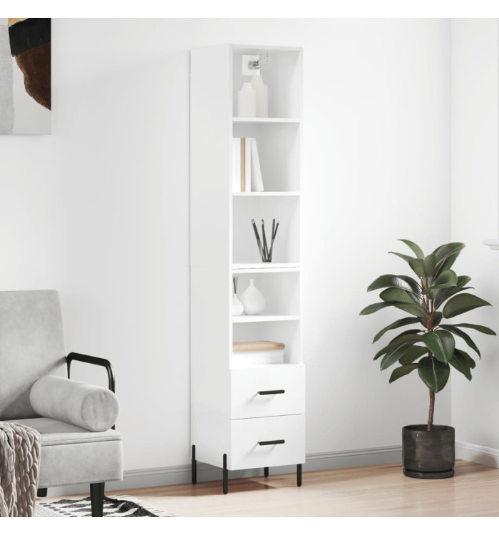 Buffet haut Blanc brillant 34,5x34x180 cm Bois d'ingénierie | Mobilier & Déco