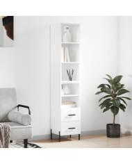 Buffet haut Blanc brillant 34,5x34x180 cm Bois d'ingénierie | Mobilier & Déco