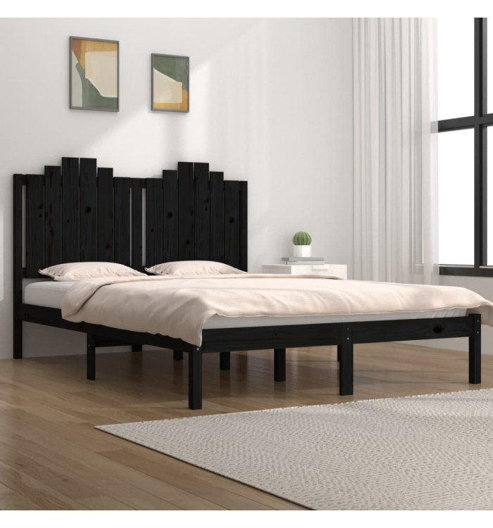 Cadre de lit sans matelas noir bois massif | Mobilier & Déco