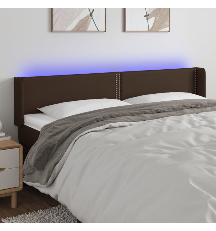 Tête de lit à LED Marron 183x16x78/88 cm Similicuir | Mobilier & Déco