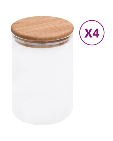 Pots de conservation en verre couvercle en bambou 4 pcs 800 ml | Mobilier & Déco
