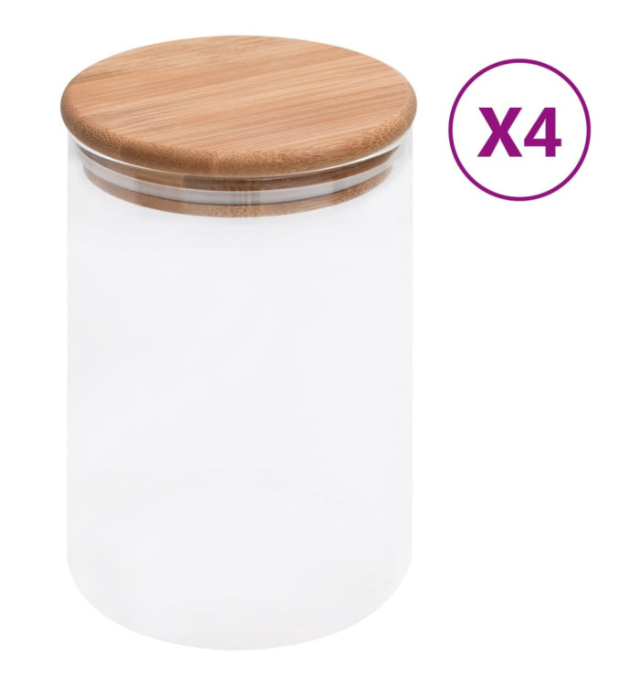 Pots de conservation en verre couvercle en bambou 4 pcs 800 ml | Mobilier & Déco