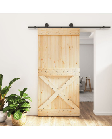 Porte coulissante et kit de quincaillerie 100x210 cm pin massif | Mobilier & Déco