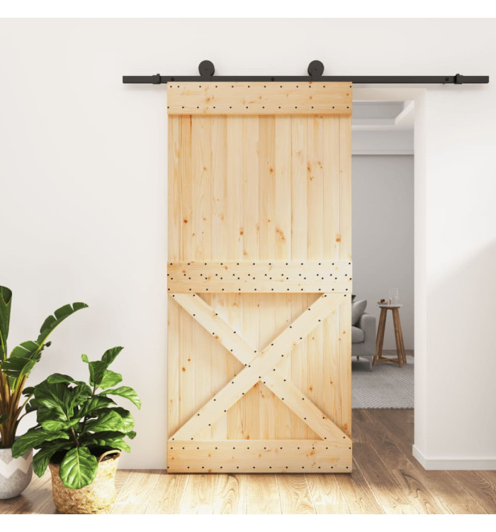 Porte coulissante et kit de quincaillerie 100x210 cm pin massif | Mobilier & Déco